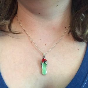 Greenish Turquoise Flipflop Necklace with Ladybug